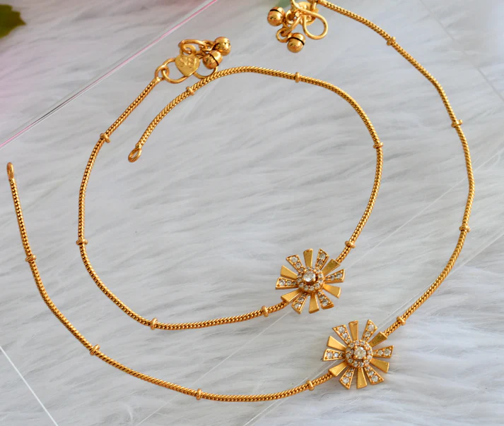 Matte Finish CZ White Flower Anklets